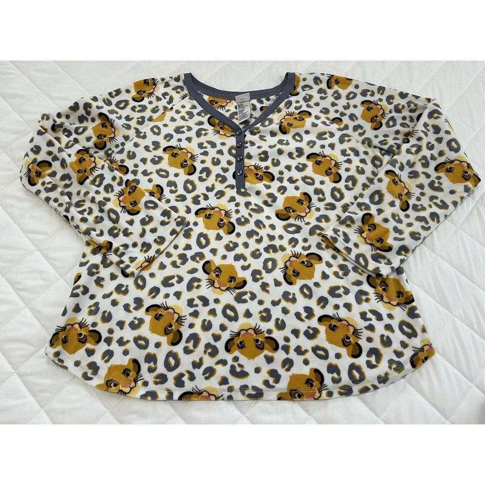 Disney Simba Pajama Set Girls Sz L Leopard Print Lion King Sleepwear Cozy Lounge